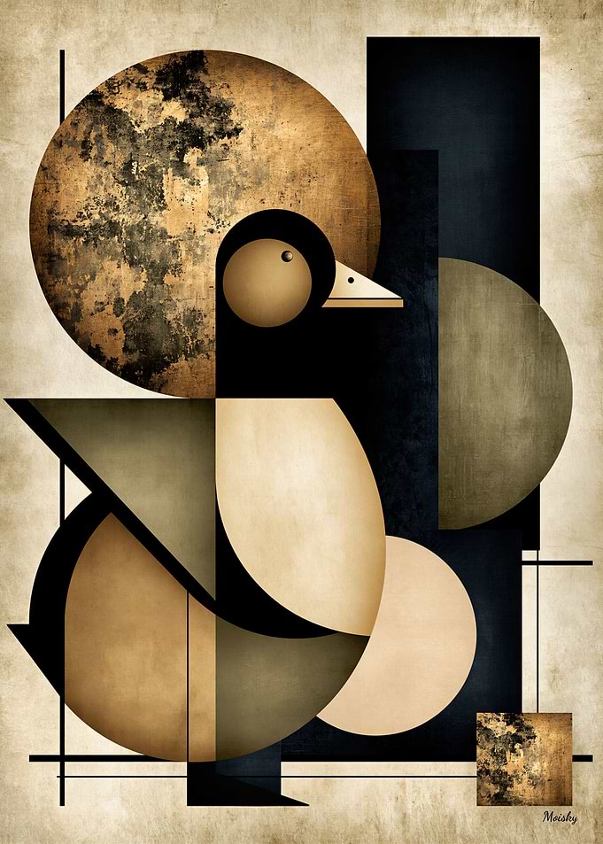 Golden Japandi Duck No. 20 – Geometric Wall Art