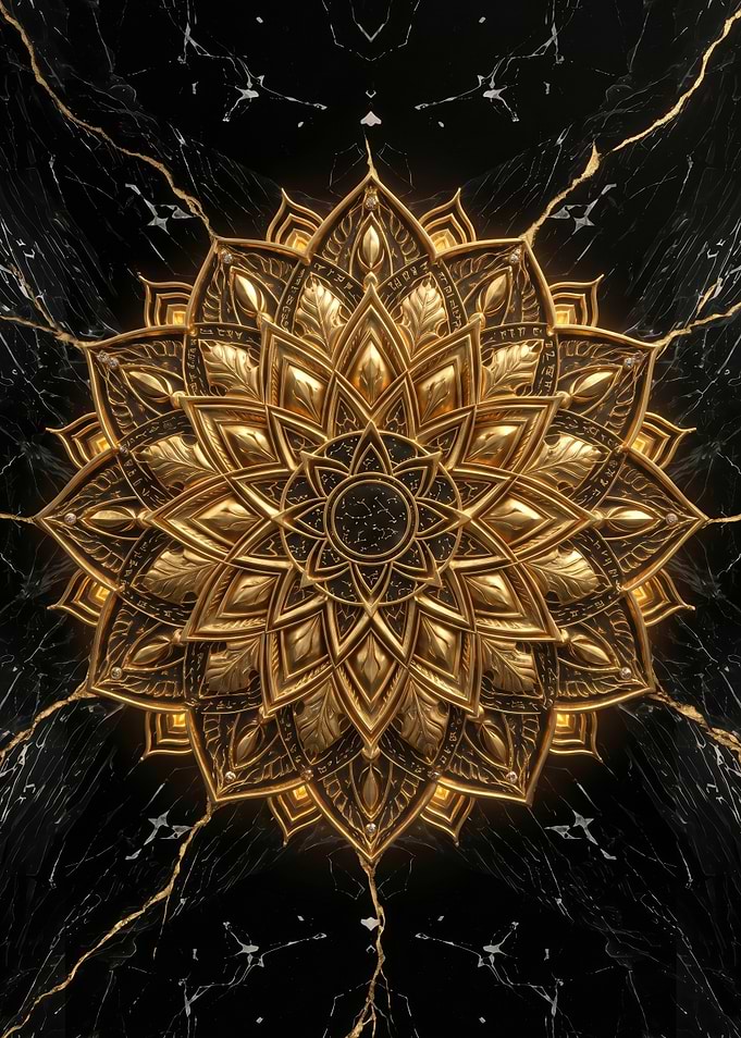 Golden Mandala on Black Marble