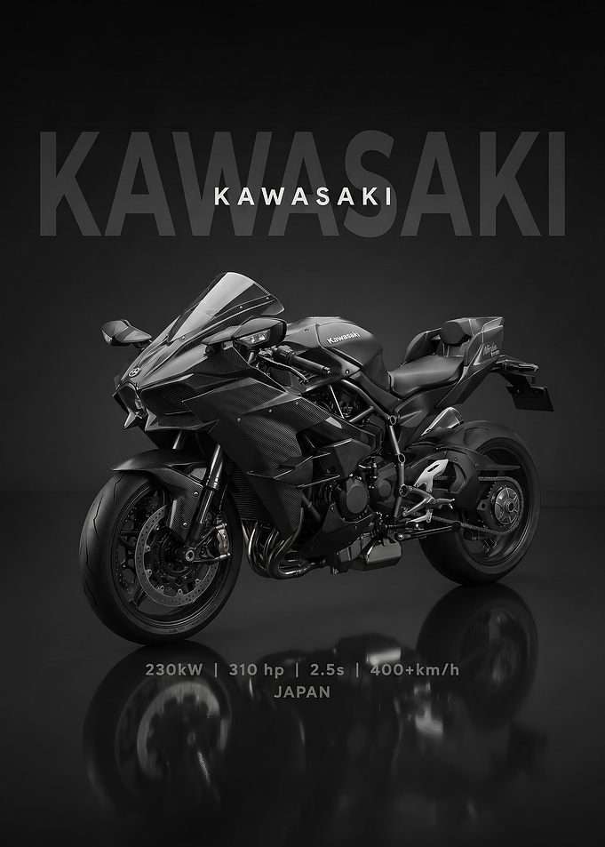 A sleek black Kawasaki H2R Motorcycle