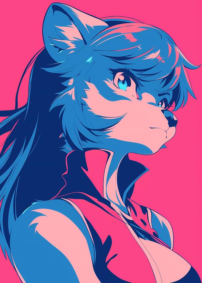 Blue and Pink Furry Character Portrait