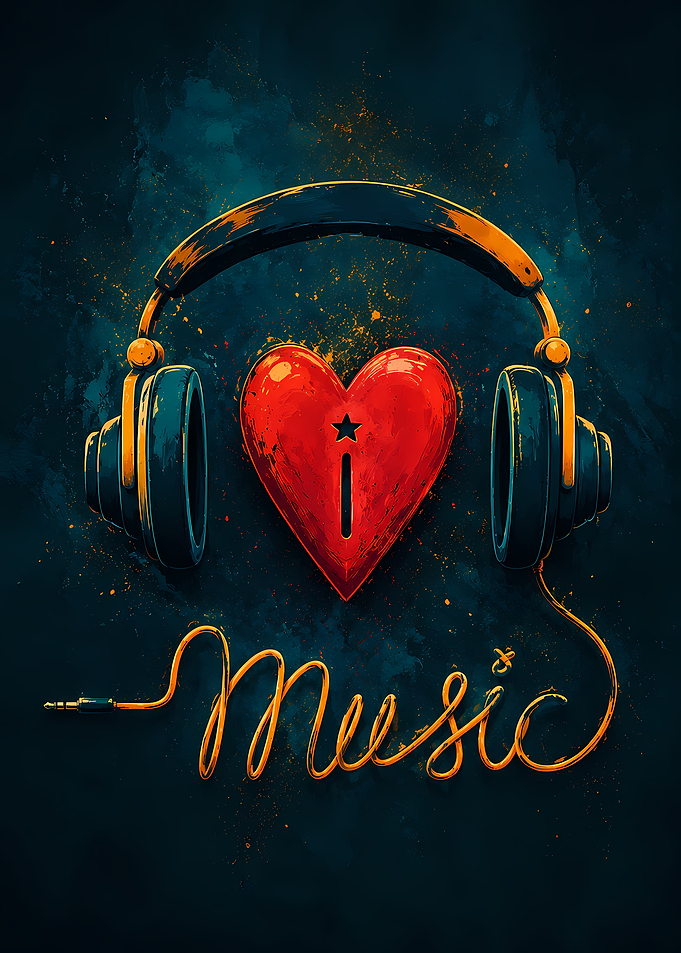 I Love Music Headphones Heart