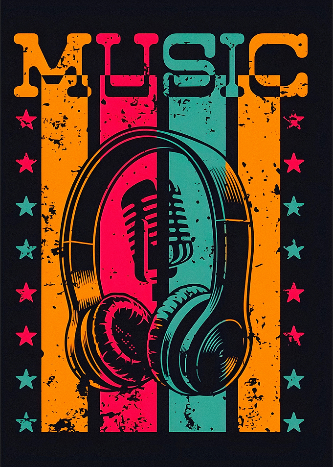 Retro Music Headphones and Microphone