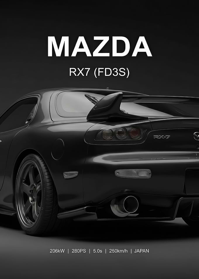 close up black Mazda RX-7 FD3S Rear View