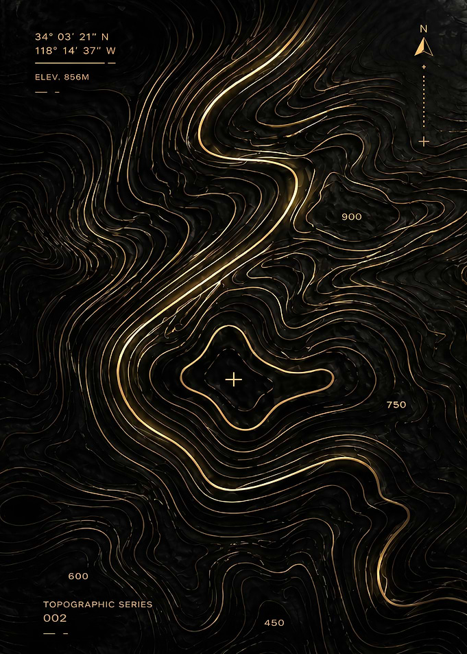 Golden Topographic Map Art