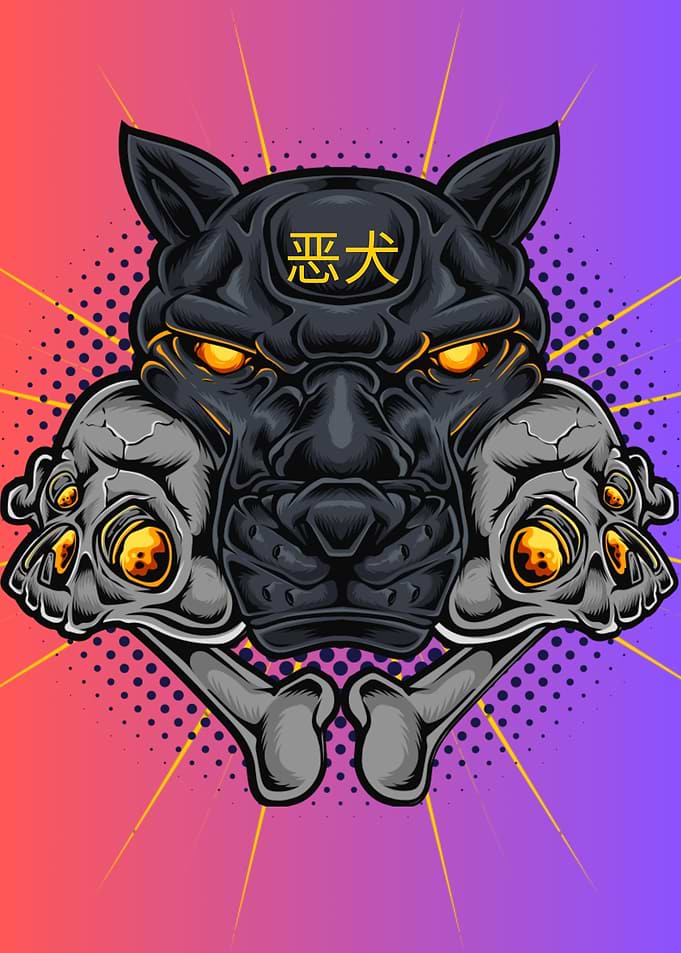 Demon Dog with Skulls