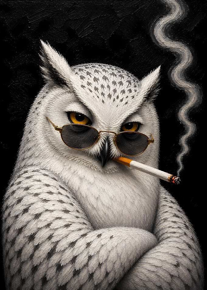 Cool Owl Smoking a Cigarette
