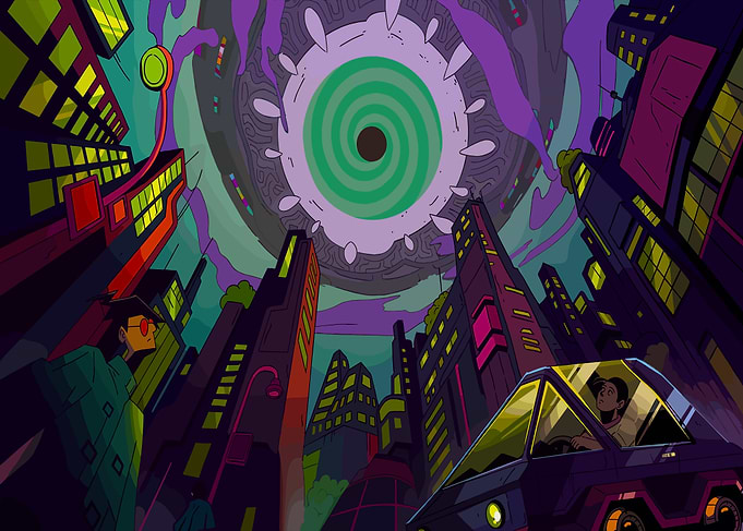 Surreal Cityscape with Giant Eye