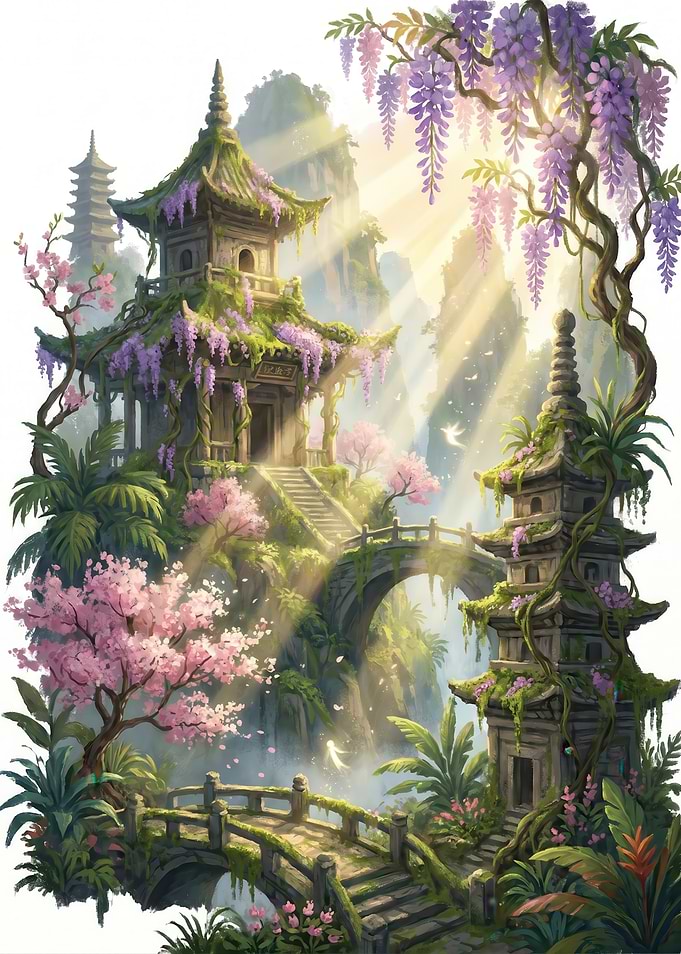 Enchanted Asian Pagodas and Bridges