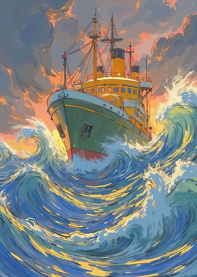 Ship Battling Stormy Seas
