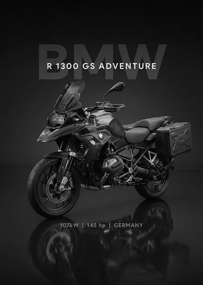 A sleek black BMW R 1300 GS Adventure Motorcycle poster