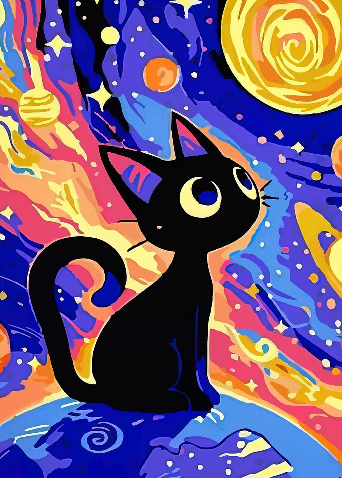 Black Cat in a Starry Sky