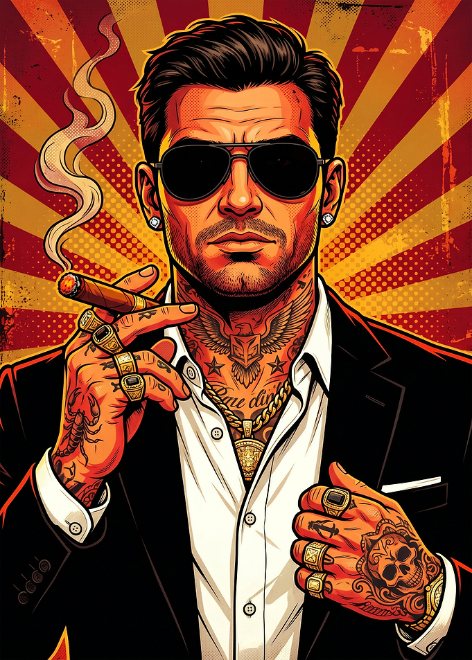 Man with Cigar and Tattoos