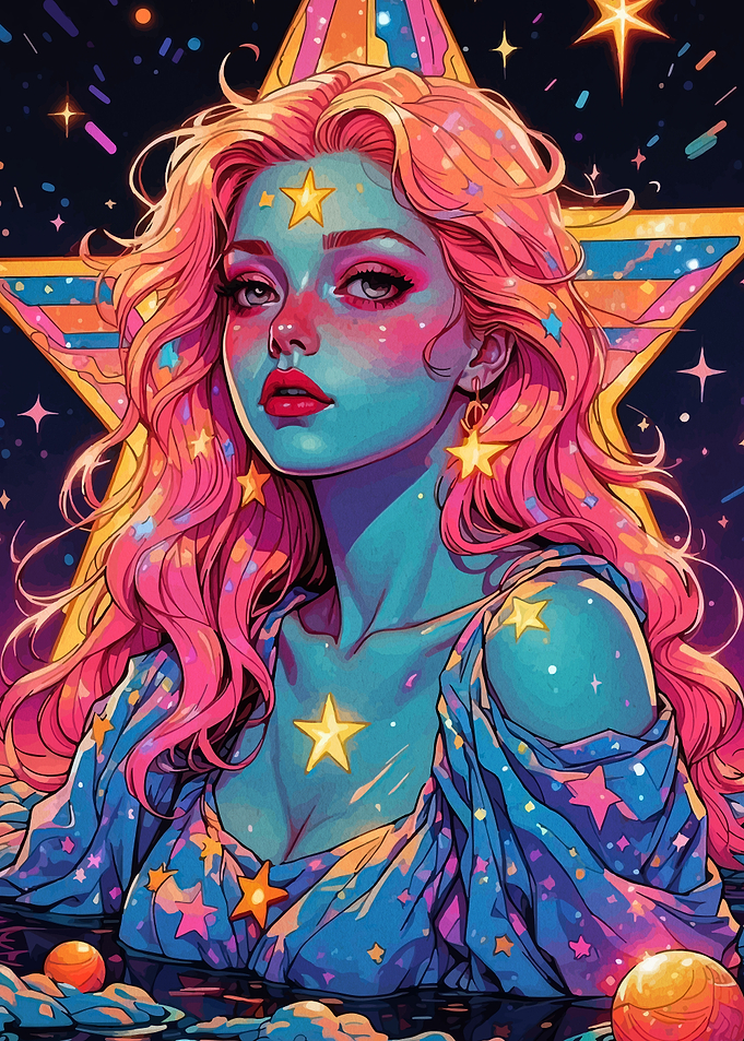 Cosmic Woman with Pink Hair and Stars
