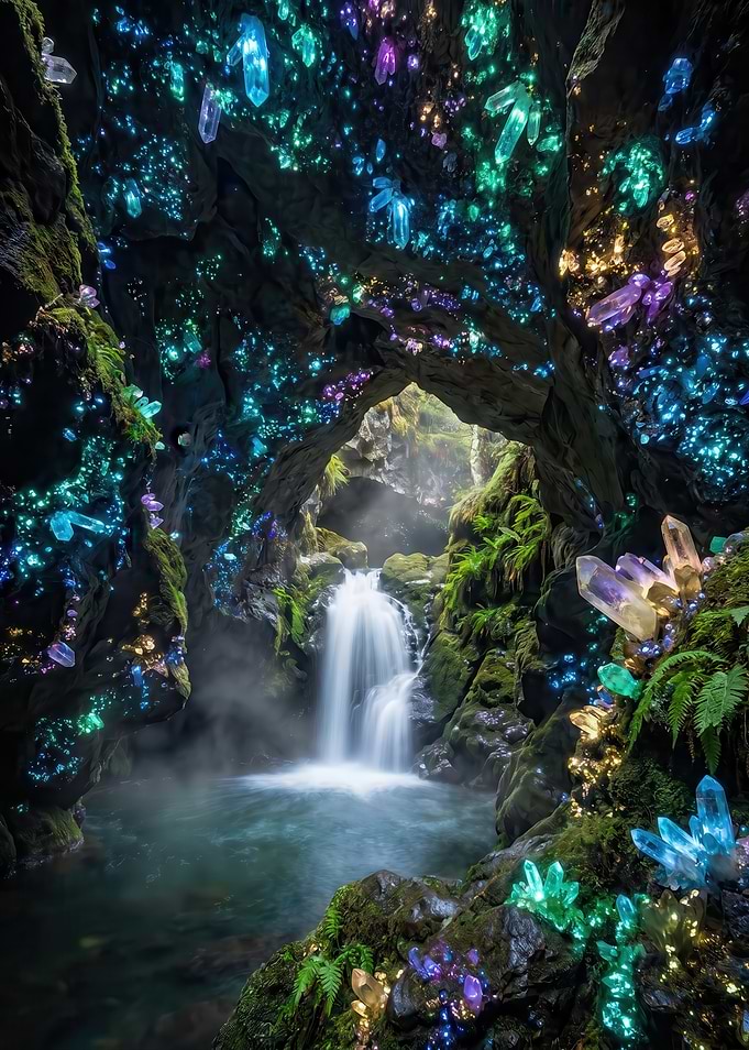 Enchanted Crystal Cave Waterfall