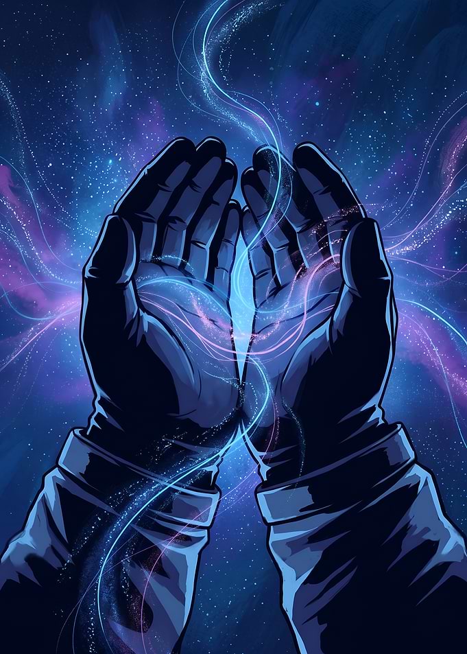 Hands Holding the Infinite Universe