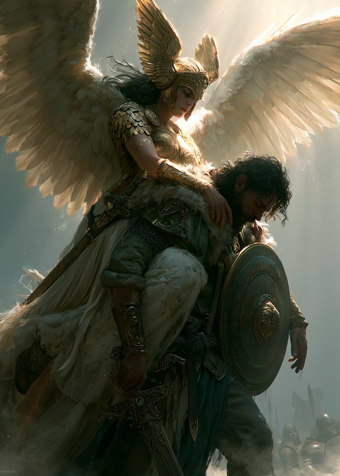Angel comforting a warrior