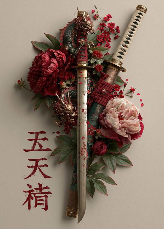 Katana with Dragons and Peonies