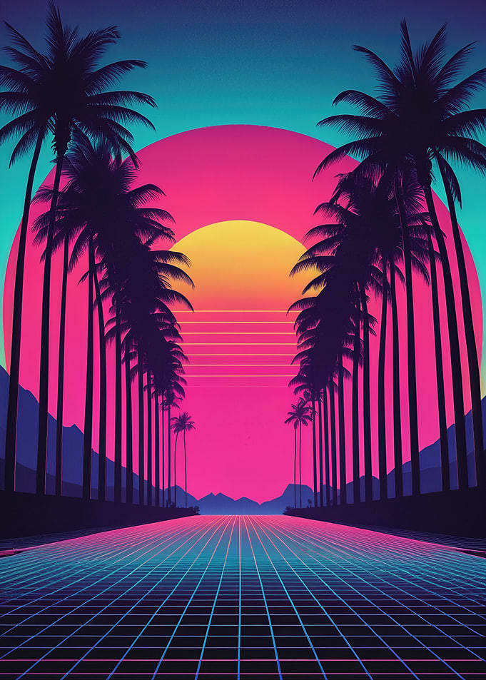 Neon Sunset Boulevard - Vaporwave Palm-Lined Grid