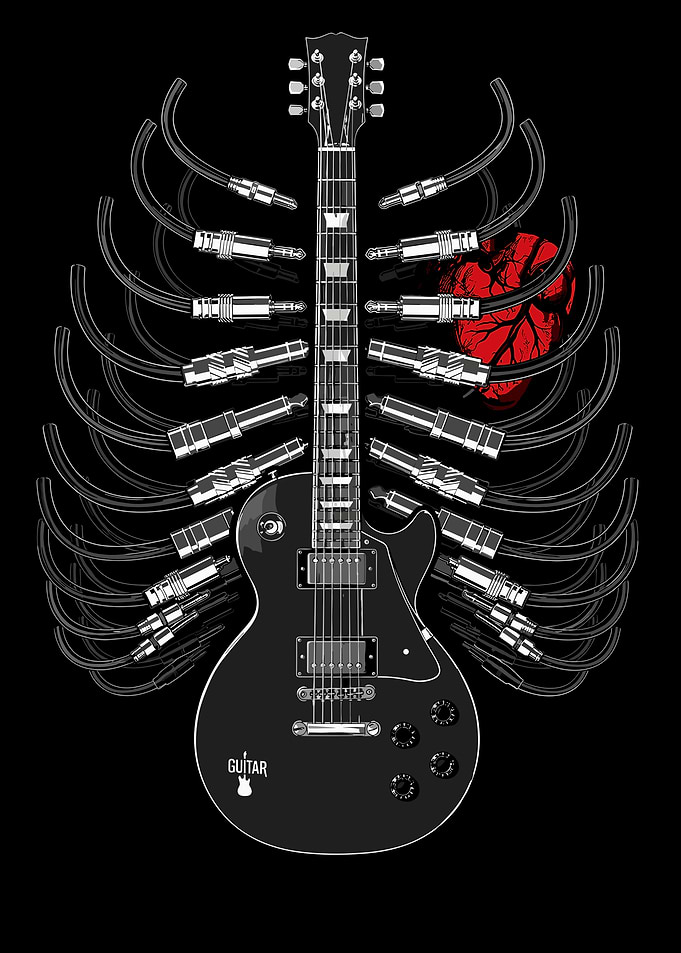 Guitar Heart Ribcage Illustration