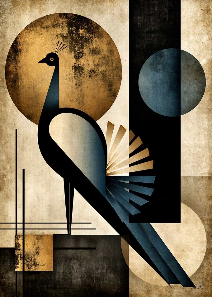 Golden Japandi Kujaku No. 19 – Japanese Geometric Wall Art