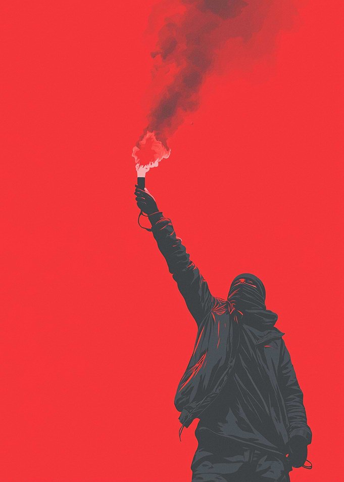 Protester with Red Flare