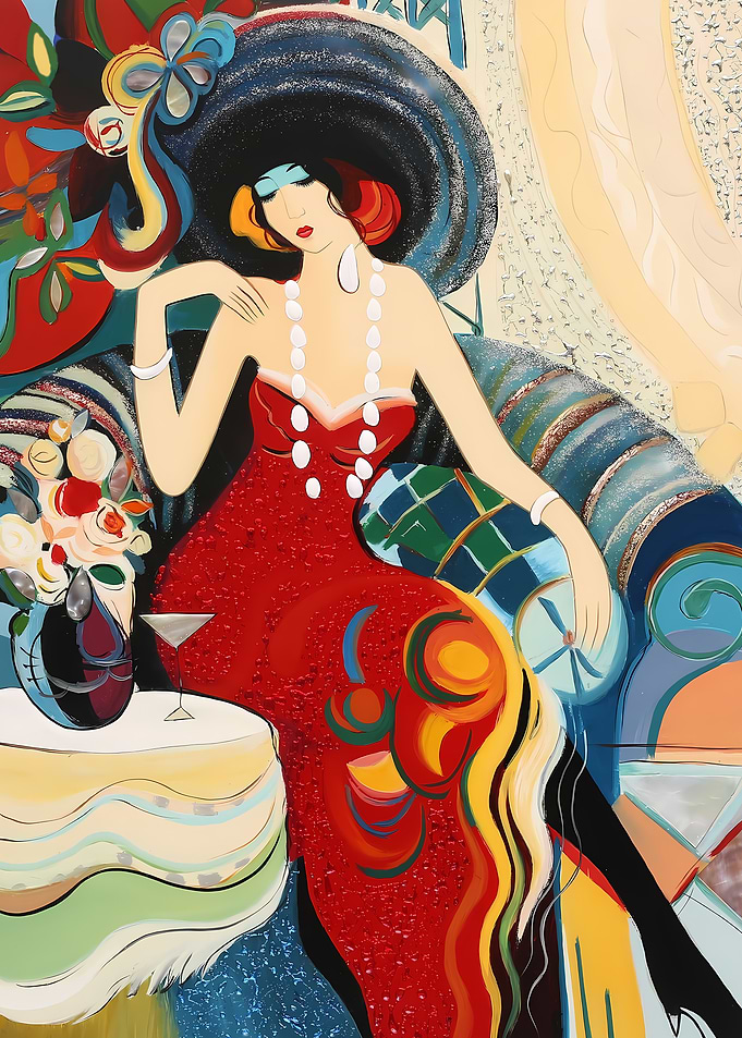 Elegant Woman in Red Dress and Hat