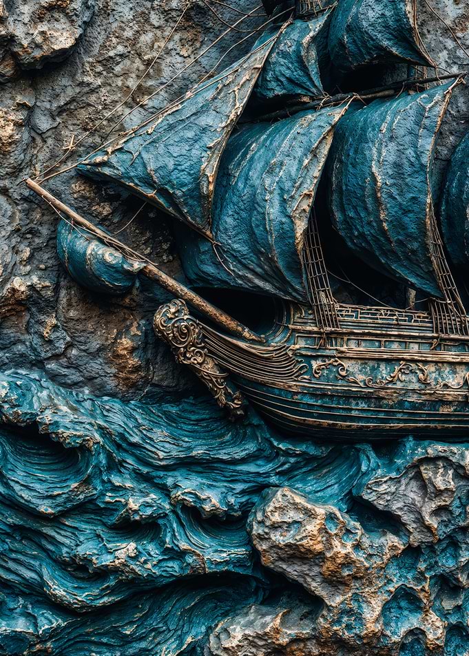 Ancient Sailing Ship Stone Relief