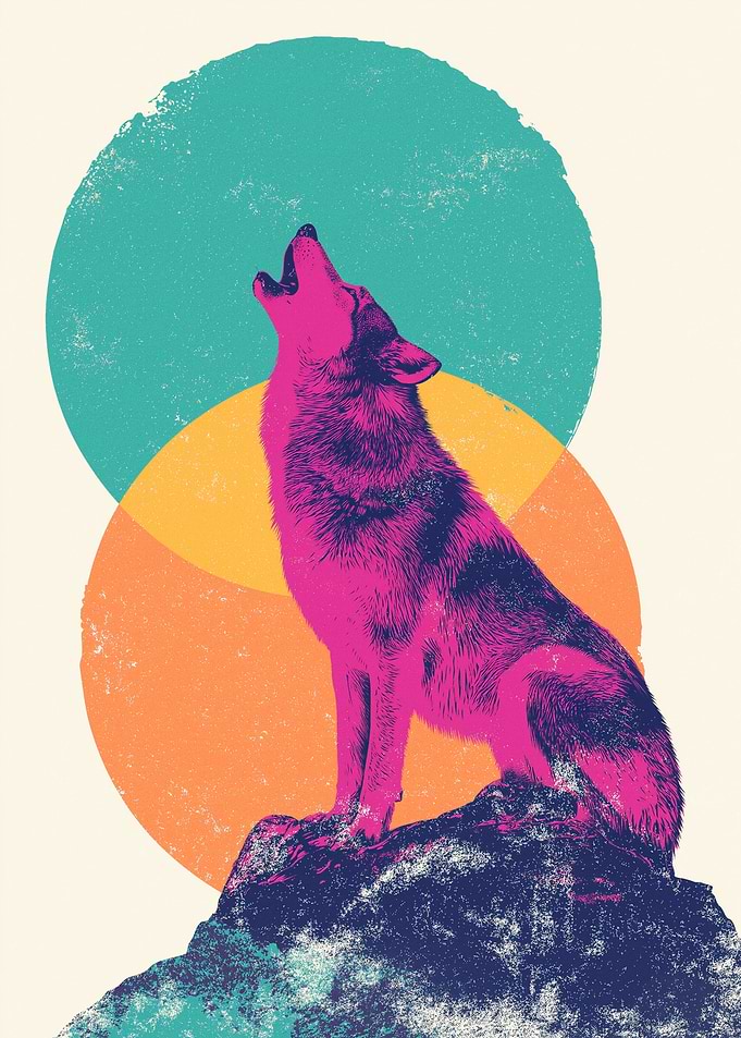 Howling Wolf with Colorful Circles