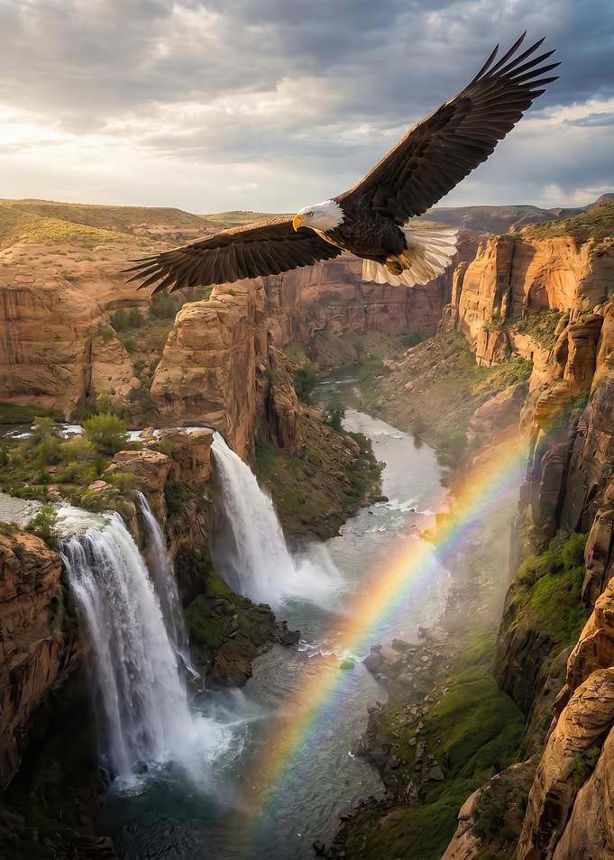 Eagle over Grand Canyon with Rainbow