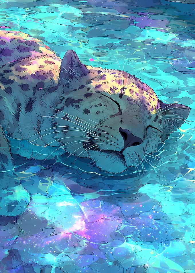 Leopard Floating and swim in Cosmic Water