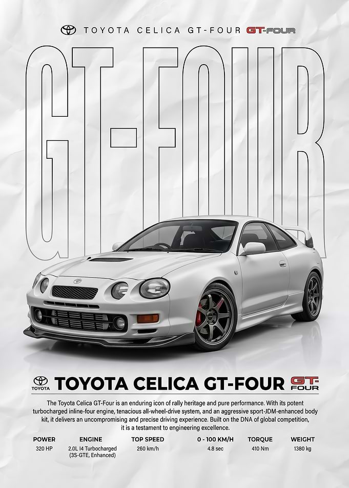 sleek white Toyota Celica GT-Four Poster