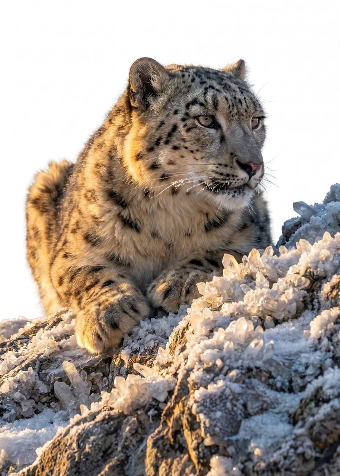 Snow Leopard on Crystal Rock