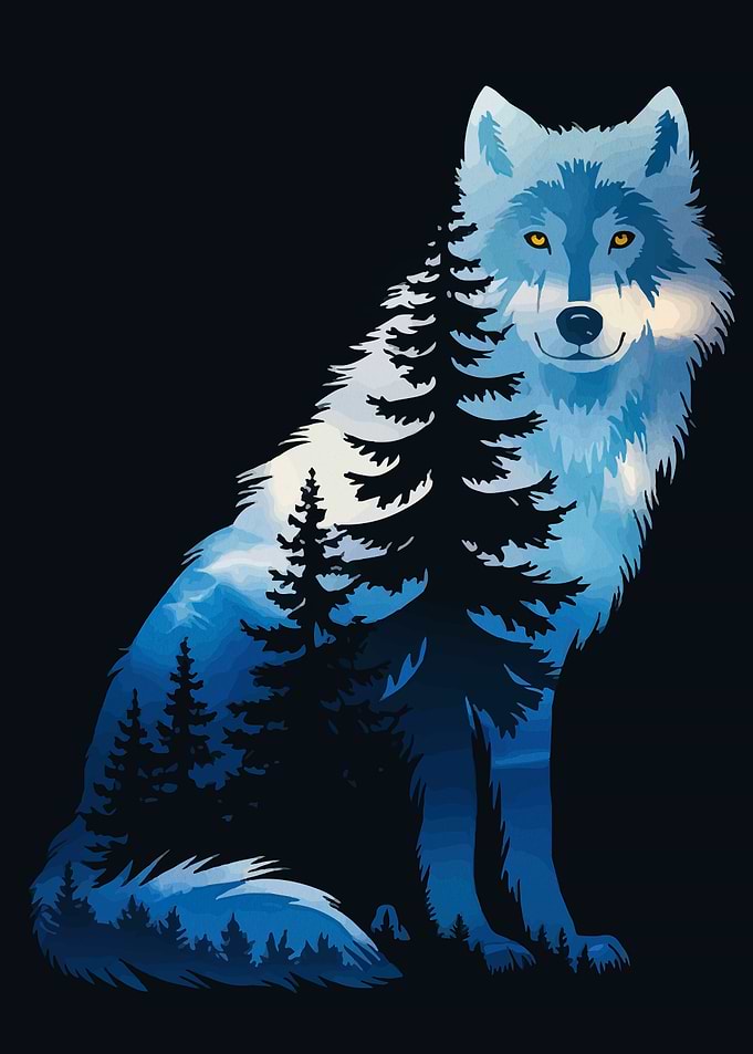 Wolf with Forest Landscape Inside