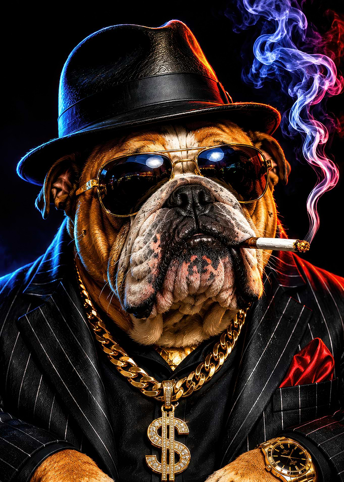 Bulldog in a Suit Smoking
