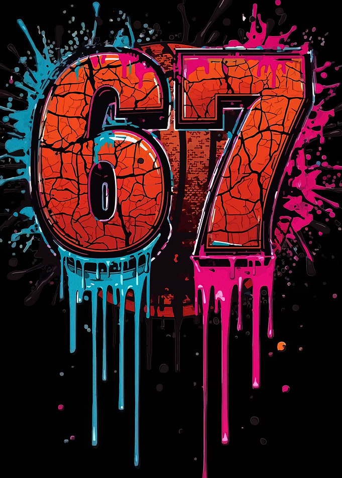 Graffiti Style Number 67 with Dripping Paint