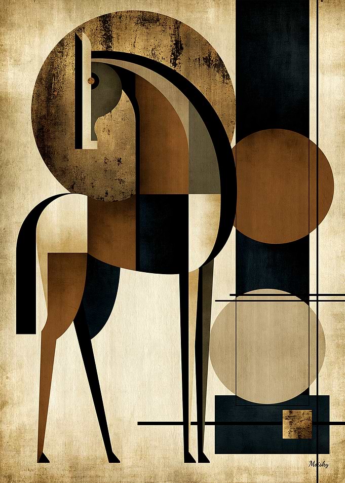 Golden Japandi Yabusame Horse No. 21 – Japanese Geometric Wall Art