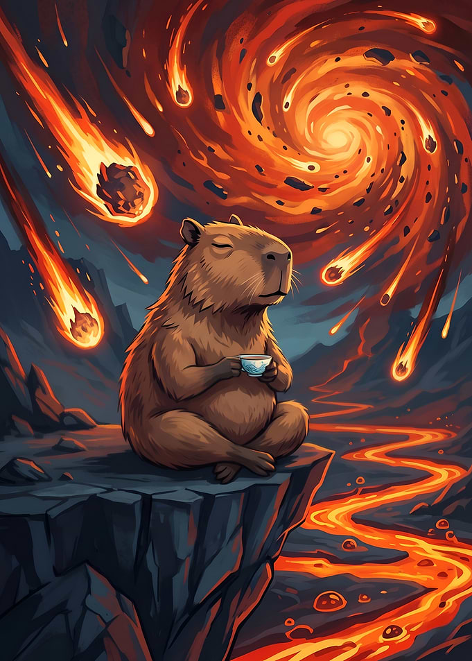 Capybara Meditating Amidst Meteor Shower