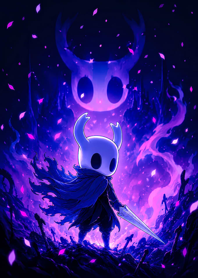 Hollow Knight with Ghostly Figure
