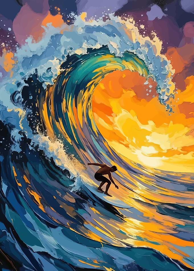 Surfer Riding a Giant Wave