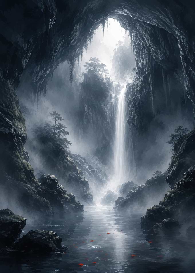 Mystical Cave Waterfall