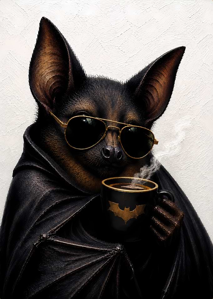 Mosaic Bat with Sunglasses and Coffee