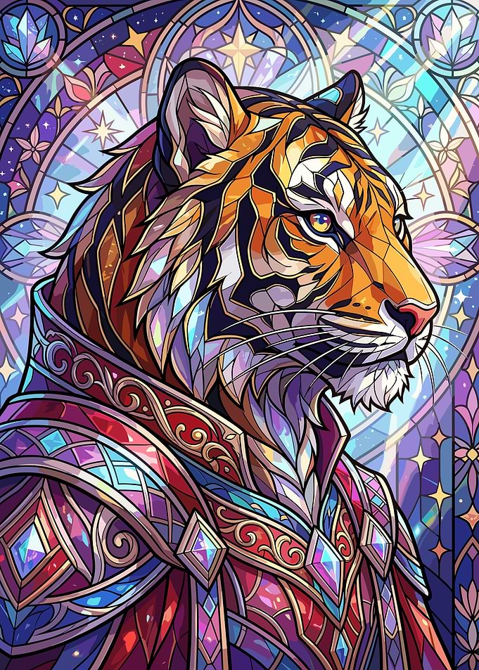 Stained Glass Tiger Portrait