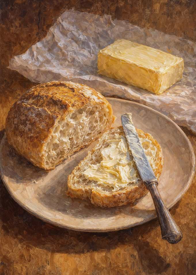 Rustic Sourdough Bread and Butter Still Life