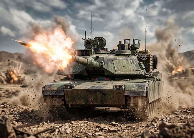 Tank firing missile in desert