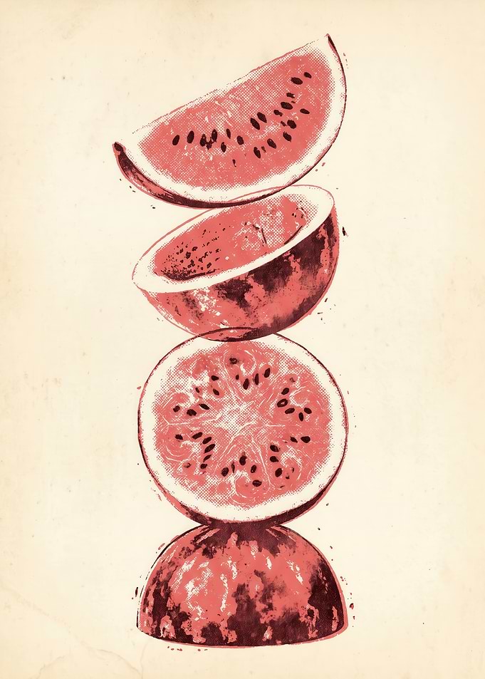 Stacked Watermelon Slices Halftone Retro Red Kitchen Foodie Statement