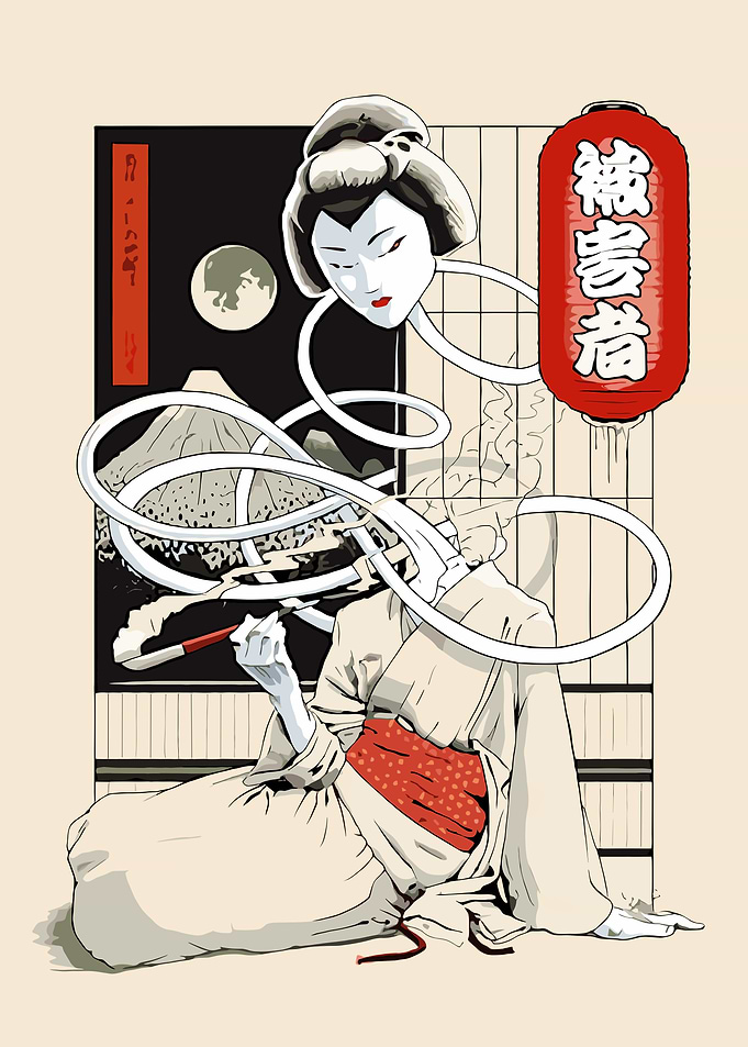 Geisha with Ghostly Tendrils and Lantern