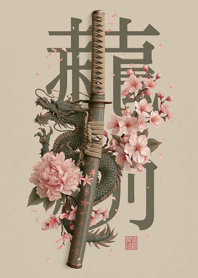 Katana with Dragon and Cherry Blossoms