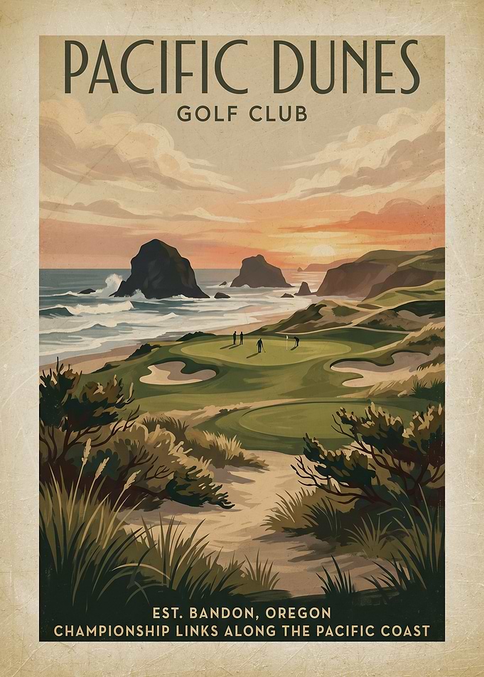 Pacific Dunes Golf Club Vintage Poster