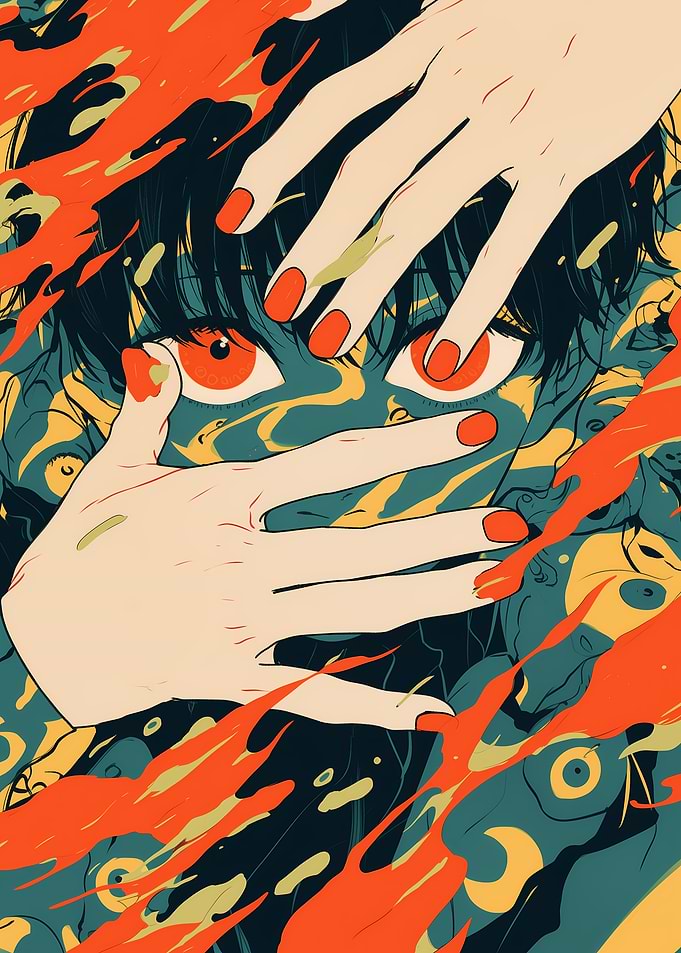 Anime Eyes Peeking Through Hands