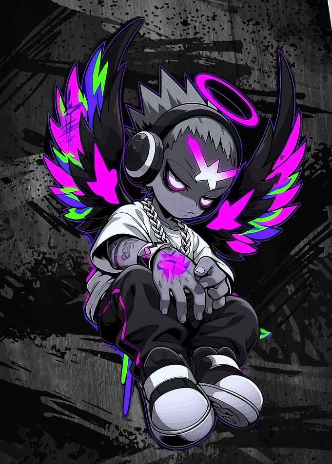 Graffiti Angel Character with Headphones